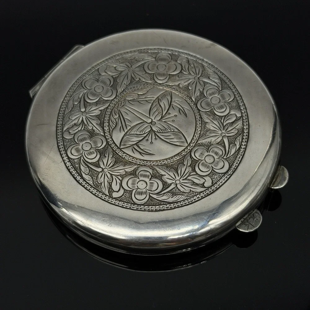 Vintage Sterling Silver Floral Etched 3.25